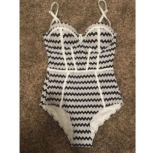 Retro Black and White One-Piece Swimsuit!